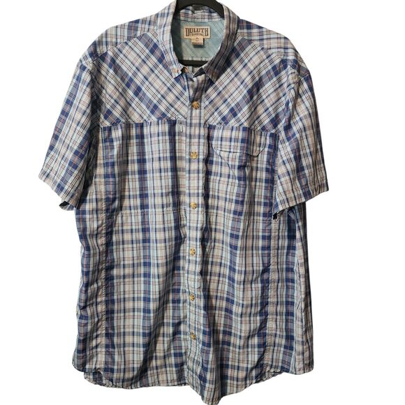 Duluth Trading Co Men’s Blue Plaid Short Sleeve Button Up XL Shirt Fishing - Picture 1 of 7